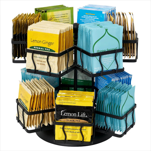 NHZ Tea Bag Organizer - Spinning Carousel Holder With 12 Compartments, Up
