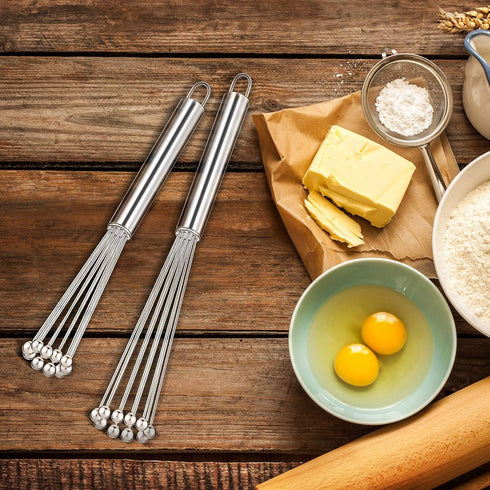 Patelai 2 Pieces Stainless Steel Ball Whisk Set, Kitchen for Cooking, Blending, Whisking, Beating, Stirring (10 Inch,
