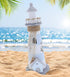 CoTa Global Moonlight Wooden Lighthouse Decor - Handcrafted Nautical Light House with Fish Net and Ocean Shells, 11.5