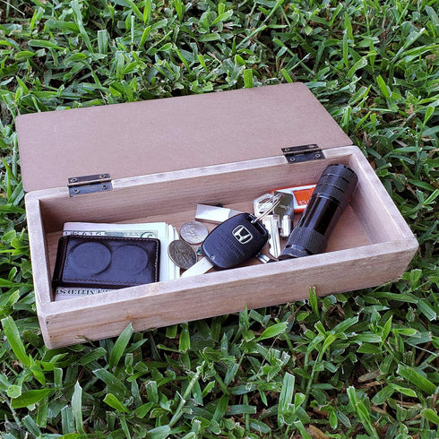 Tumbler Home Gone Fishing Wood Box - Rustic Keepsake Box for Coins, Keys, Wallet - Gift for Fisherman, Dad, Son, Grandpa
