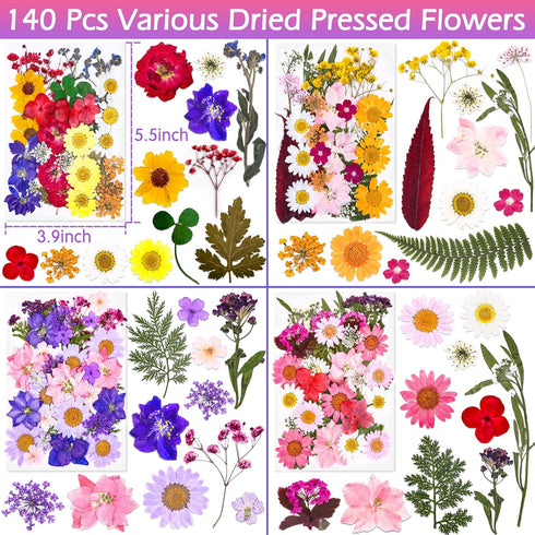 140 Pcs Dried Pressed Flowers for Resin, Natural Herbs Kit for Scrapbooking, DIY Art Crafts, and Jewelry Molds