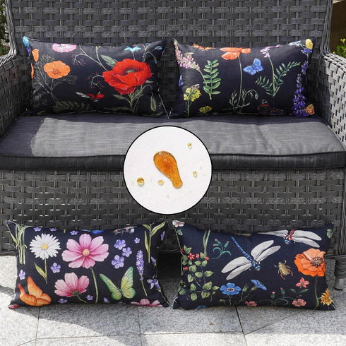 ONWAY Outdoor Waterproof Spring Summer Pillow Covers 12x20 Inch Set of 4, Floral Farmhouse Throw Pillows Decorative