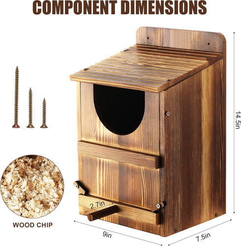 1 Set Owl House, Barn Owl Nesting Box with Bird Stand and Wood Shavings, Large Wooden Screech Nesting Box for Outside