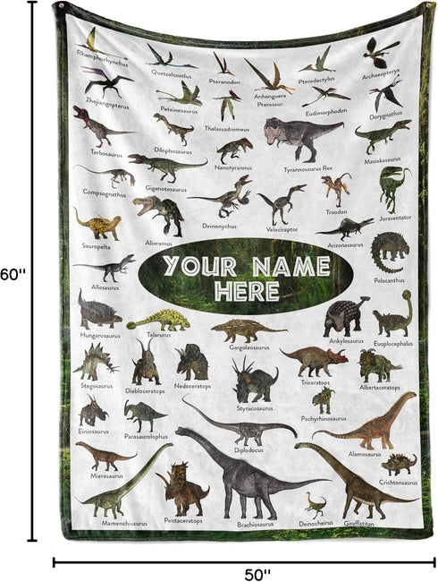 50x60) Personalized Dinosaur Blanket for Kids, Ships Next Day - Dino Throw Blanket for Boys and Girls, Toddler Bed