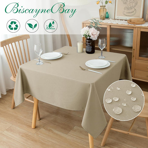 Biscaynebay Textured Fabric Square Tablecloths - 54x54 Inches, Natural Water Resistant for Dining and Parties