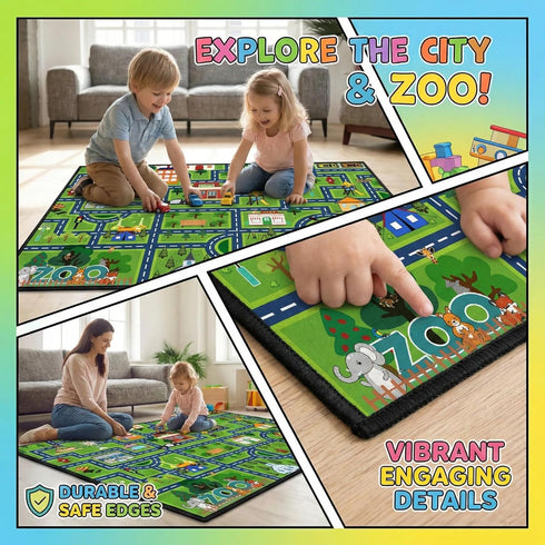 2.5x4 Kids Car Rug Play Mat Feet City Life Road Traffic Carpet for Bedroom Playroom Non Slip Backing Washable Floor Mat