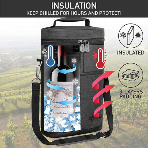 OPUX 2 Bottle Wine Carrier Tote, Insulated Leakproof Wine Cooler Bag, Wine Travel Bag Tote for Picnic BYOB Beach, Portable Wine Bottle Carrying Case, Gift for Wine Lover Women Men Christmas