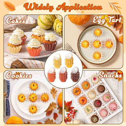 R HORSE 200Pcs Fall Mini Cupcake Liners, Grease-resistant Baking Cups for Thanksgiving, Halloween Party