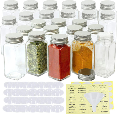 Simple Houseware Spice Jars 4 Ounce Square Glass Bottles with Shaker Lids,