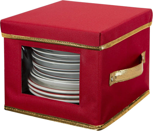 Simplify Holiday Salad Plate Dinnerware Storage Box, 9.45 Inch, Christmas China with 12 Felt Dividers for Tableware