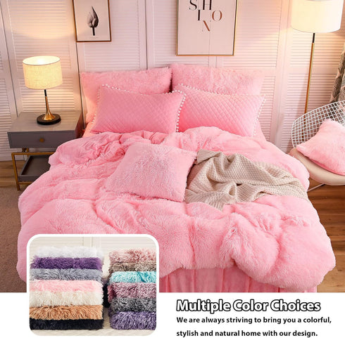 LIFEREVO 2 Pack Fluffy Faux Fur Pillow Shams, 18 x 18 Inches Luxury Decorative Cushion Covers, Pink, Zipper Closure