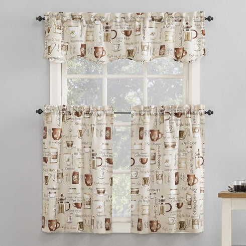 No. 918 Bristol Coffee Shop Semi-Sheer Rod Pocket Kitchen Curtain Valance and Tiers Set, 54" x 24", Ivory Off-White
