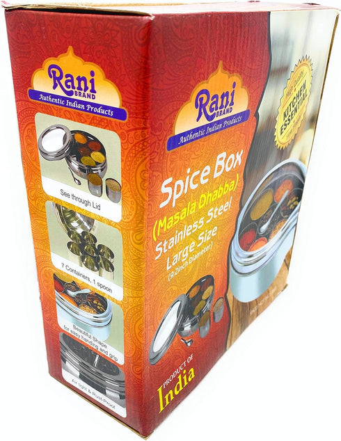 7 (9.2in 3in) Packed Rani Spice Box Stainless Steel Transparent Round Storage For Spices (Masala Dabba) Compartments