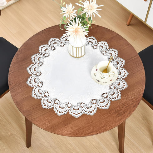24 Inch Wolkemer Elegant White Lace Jacquard Round Doily Tablecloth Table Topper Decoration Cover for Home Dresser
