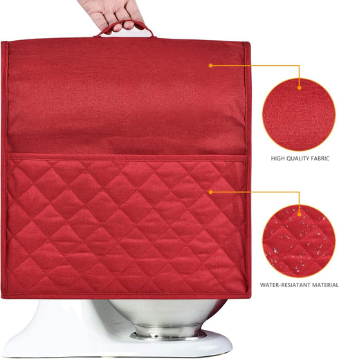 Stand Mixer Dust-proof Cover for KitchenAid Mixer,Multi Pockets for Various Kitchen Appliance Accessories,Water-resistant,Easy Cleaning (Red, Fit for Bowl Lift 5-8 Quart)