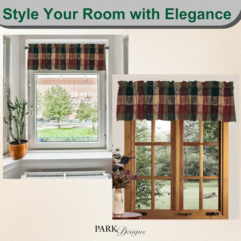 Park Designs Farmhouse Kitchen Valances, Plaid Pine Cone, 72"x14" | Fall Decor Window Curtain