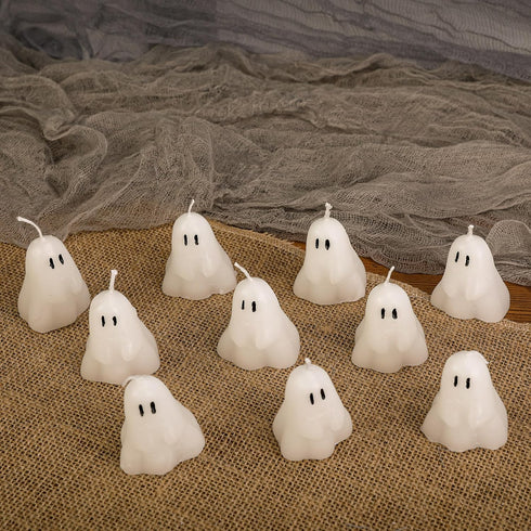 EBaokuup 10 2'' 1.6'' PCS X Halloween Ghost Candles, Ghost Shaped Decor Candles, Fun Face Spooky Burning Candle