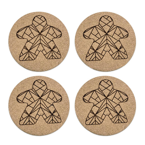 Meeple Board Game Coasters with Modern Facets Engraved Set of 4