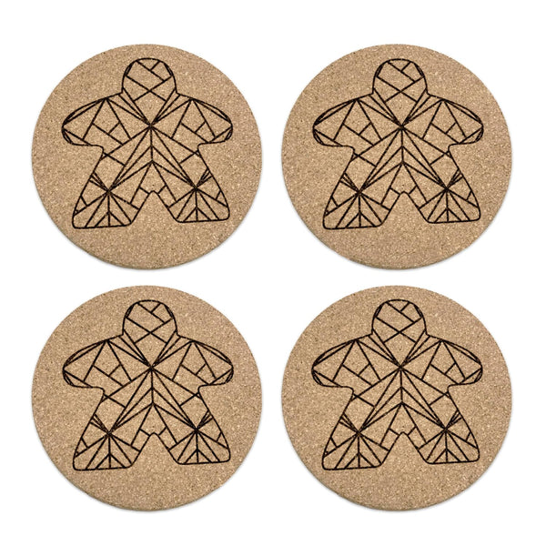 Meeple Board Game Coasters with Modern Facets Engraved Set of 4