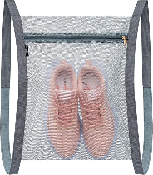 Reusable Sneaker Dryer Bag - Honeycomb Net Laundry Bags with Zipper & Strap for Washing Machine, 15.7''x13.8'', Grey