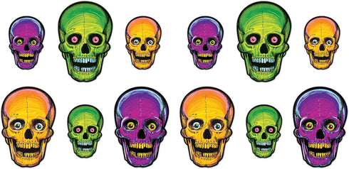 Vintage Halloween Nite-Glo Skull Cutouts, Pack of 2