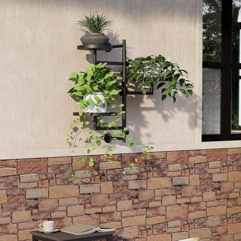 3-Tier Rotating Wall Plant Shelves Plant Shelf for Window Metal Wall Plant Holder for Multiple Plants with Hanging