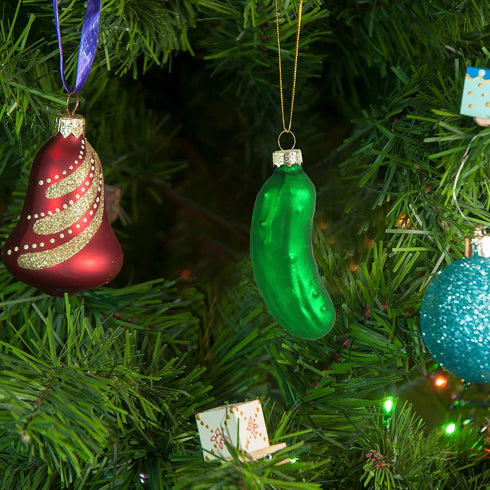 Ornativity Christmas Pickle Tree Ornament - Traditional Glass Blown Green Pickles, Pack of 4