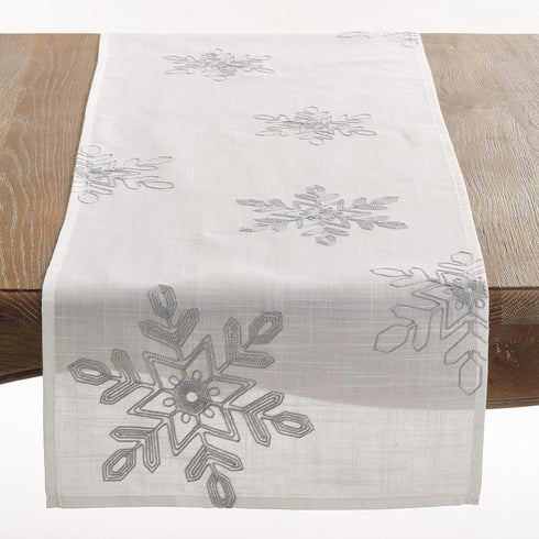 Saro Lifestyle Embroidered Snowflakes Table Runner, 16"x54", Red