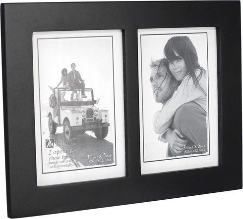 Malden 673-35SD Double 3.5x5 Picture Frame, Wide Real Wood Molding, Black