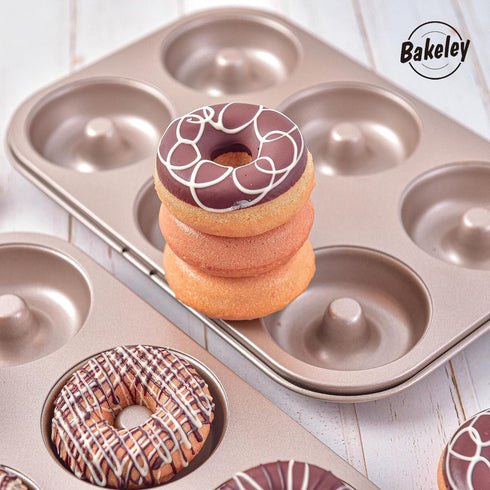 Donut Pan, Nonstick 6 Cavity Ring Doughnut Pan for Baking, Set of 2, Champagne Gold