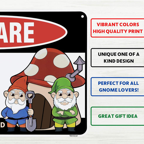 Venicor Gnome Sign Decor - 8 x 12 Inches Aluminum - Funny Gnome Gifts and Home Decorations for Women
