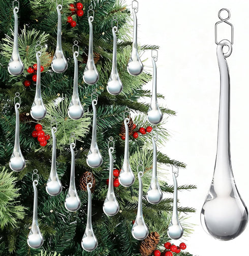 20pcs 20X80mm) H&D Hanging Chandelier Crystal Teardrop Prism Accent Rainbow Suncatcher Christmas Tree Decorations