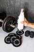 Barbell Bumper Plate Drink Coasters Set of 6, Round Black Silicone Coasters for Drinks, Gym Gifts