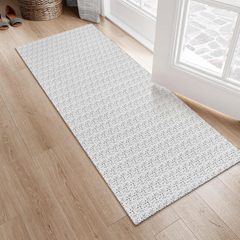 Collive Boho Kitchen Runner Rugs 2x4.3, Washable Bathroom Rug Runner, Non Slip Indoor Doormat Gray Cotton Woven Carpet