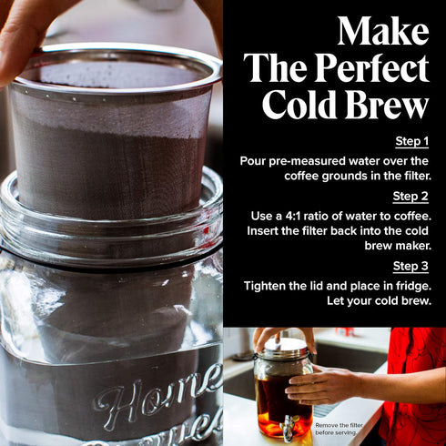 Willow & Everett Cold Brew Coffee Maker - 2 L Iced Tea & Coffee Maker with Glass Pitcher, Stainless Steel Spout,