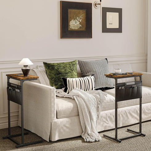 LET501R C Shaped End Table, Side Table for Sofa, Small TV Tray, Couch Table with Storage Bag for Small Space, Living