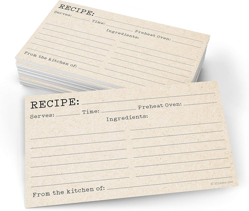 321Done 3x5 Recipe Cards (Set of 50) Rustic Kraft Tan Vintage Double-Sided for Weddings, Baby, Recipe Gift Exchange