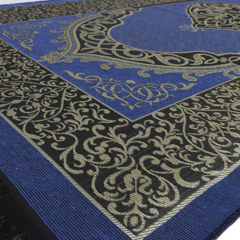 Modefa Islamic Prayer Rug Thin Woven Chenille and Taffeta Turkish Sajadah Intricate Design Metallic Ottoman Mat (Black