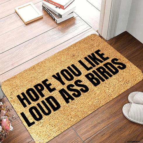 Welcome Door Mats, Loud Ass Birds Greeting, Non Slip Indoor Outdoor Rugs for Home Bathroom Kitchen