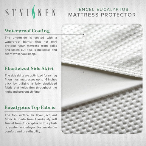 Tencel Eucalyptus Waterproof Mattress Protector, 100% Waterproof, Ultra Soft & Cooling, Queen Size