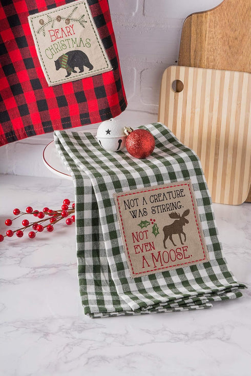 DII Holiday Kitchen Collection, Embroidered Dishtowel Set, Cabin Christmas, 18x28, 3 Piece