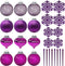 SLEETLY 28pk Purple Christmas Ornaments - Shatterproof Plastic Balls, Icicles, and Snowflakes