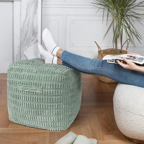 18"x18"x18", AELS Unstuffed Farmhouse Pouf Cover for Living Room, Boho Storage Bean Bag Cubes, Sage Green Soft Corduroy