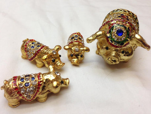 Gorgeous Jewelled Trinket Box - Mother and Three Babies Pig Piggy Piglet with Inlaid Crystal