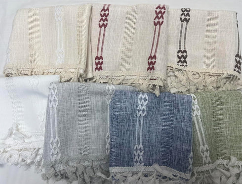 GOHD Country Road Tiers Kitchen Curtains, Boho Jacquard Stripe Tassel Bathroom Window Curtain, 3 Sizes, 100% Polyester