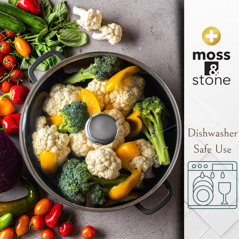 Moss & Stone 12 Inch Large Skillet with Lid, 5 Quart Nonstick Deep Frying Pan, Dishwasher & Oven Safe, PFOA Free