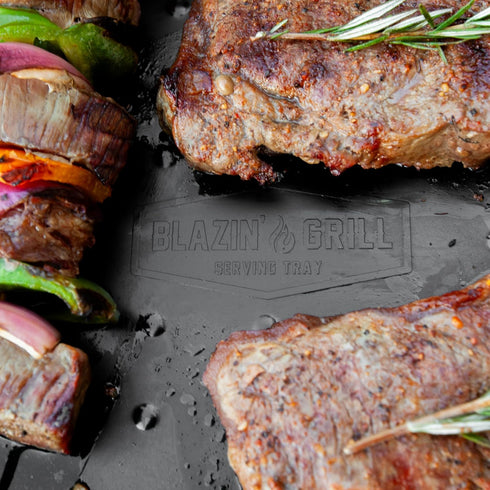 BLAZIN' GRILL Prep and Serve Trays, Set of 2 Stackable Melamine Trays for Serving and Marinating Food, BBQ Prep Tub