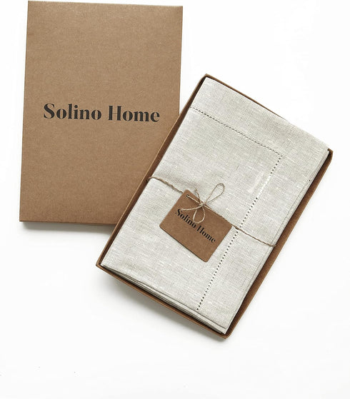Solino Home Light Natural Linen Napkins Set of 4, 100% Pure Linen Hemstitch Dinner Napkins 20 x 20 Inch