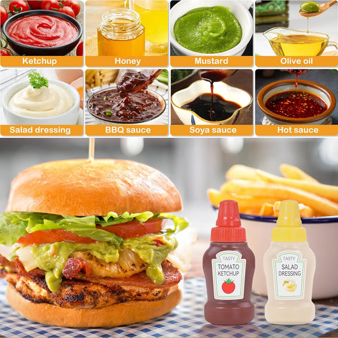 DF DUALFERV 12Pcs Lunch(25ml/0.88oz) DualFerv Mini Ketchup Bottles, Portable Mini Squeeze Bottle, Mini Sauce Condiment