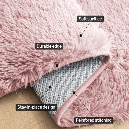 5'R, Amazon Basics Fluffy Washable Round Area Rug, Circle Shaggy Carpet for Living Room, Bedroom, Nursery, Pink